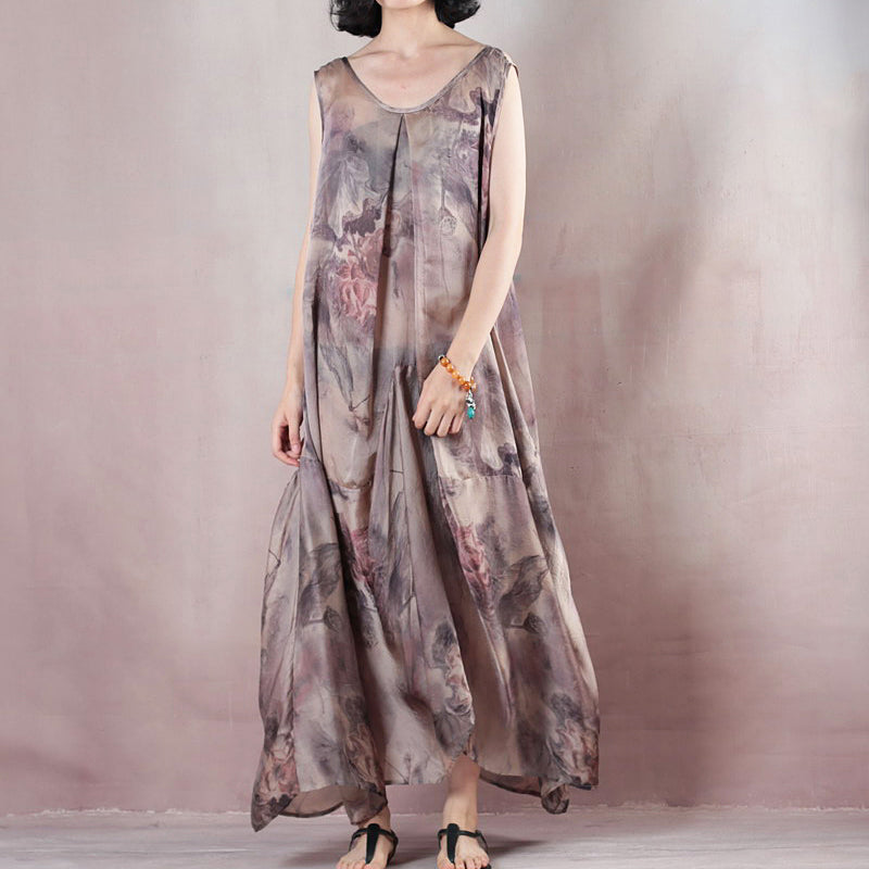 New Silk Dress O Neck Linen Maxi Dress New Two Pieces Kaftan