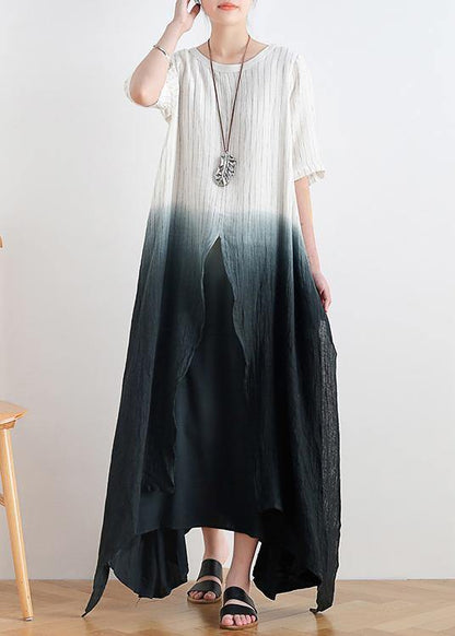 New Gradient Design Irregular Hem Robe Pure Linen Dress