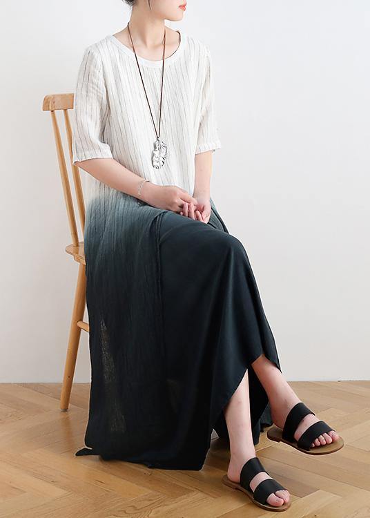 New Gradient Design Irregular Hem Robe Pure Linen Dress