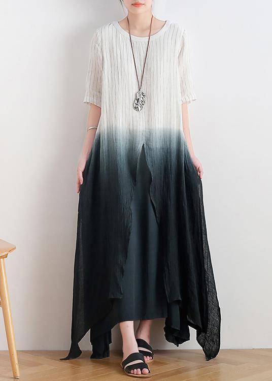 New Gradient Design Irregular Hem Robe Pure Linen Dress