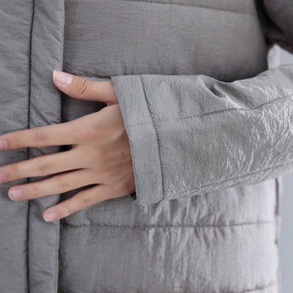 New Gray Parkas Loose Fitting O Neck Snow Jackets Chinese Button Winter Outwear