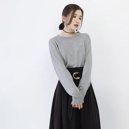 New Gray Cozy Sweater O Neck Knitted Tops Baggy Blouse