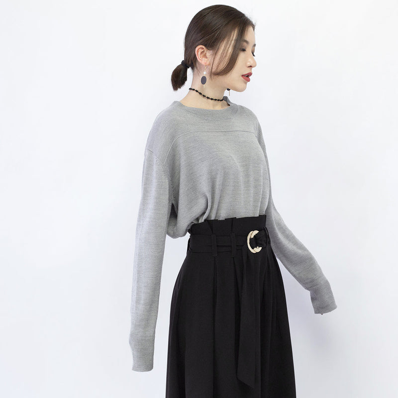 New Gray Cozy Sweater O Neck Knitted Tops Baggy Blouse