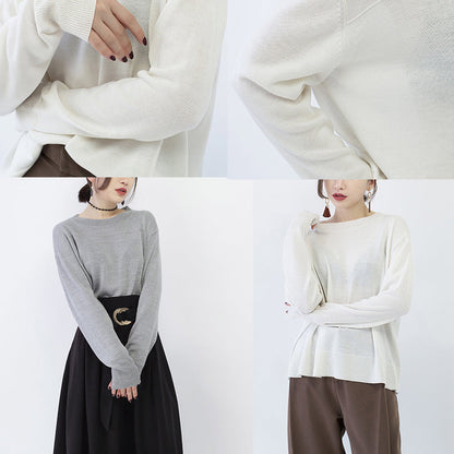New Gray Cozy Sweater O Neck Knitted Tops Baggy Blouse