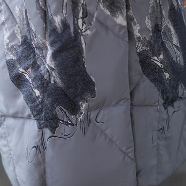 New Gray Print Winter Down Coat Oversized Tassel New Pockets Down Coat