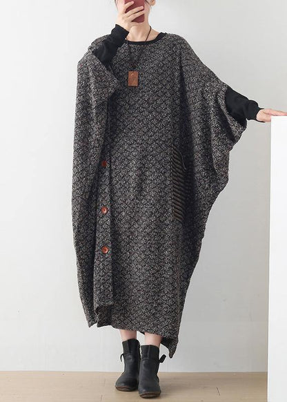 New Gray Wool Dress O Neck Asymmetric Long Dress