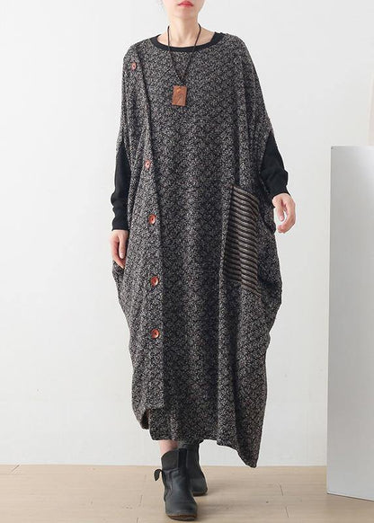 New Gray Wool Dress O Neck Asymmetric Long Dress