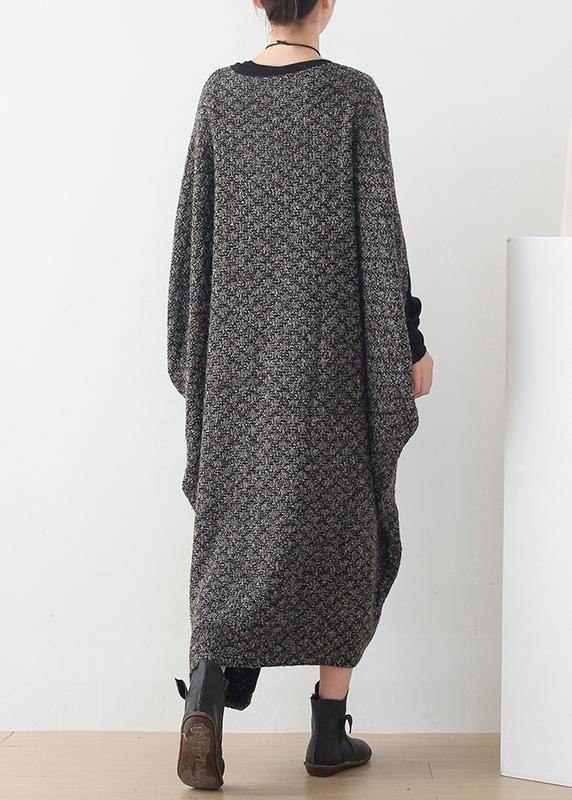 New Gray Wool Dress O Neck Asymmetric Long Dress