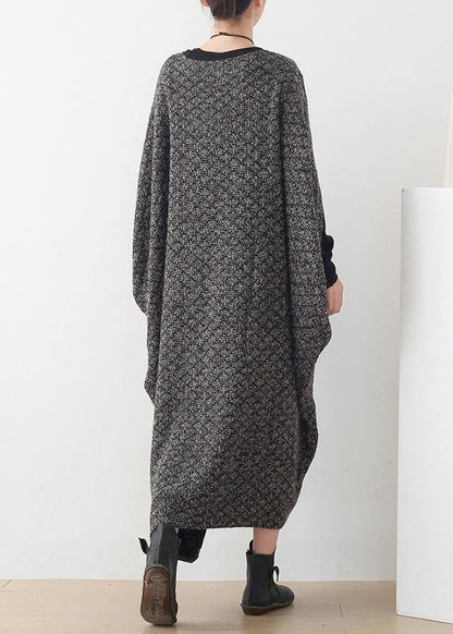 New Gray Wool Dress O Neck Asymmetric Long Dress