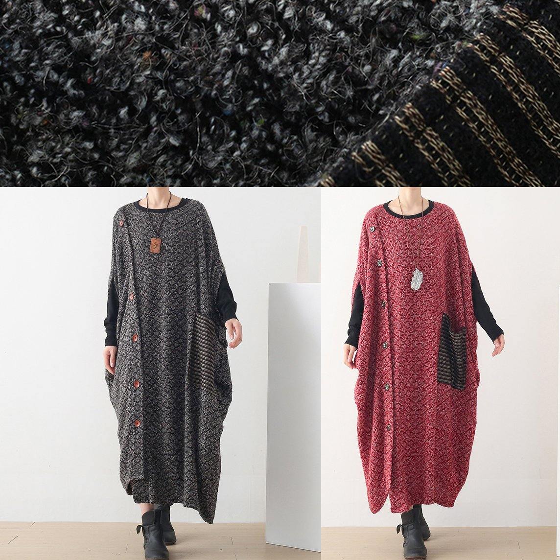 New Gray Wool Dress O Neck Asymmetric Long Dress
