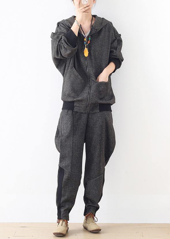 New Heavy Sweater Hooded Loose Zipper Coat and Elastic Waist Pants