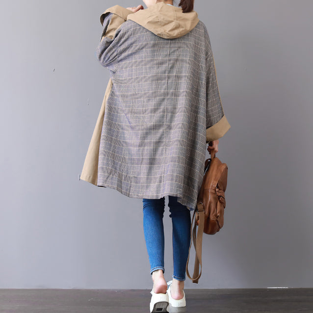 New Khaki Coats Hooded Low High Design Coat Boutique Patchwork Winter Trench Coat