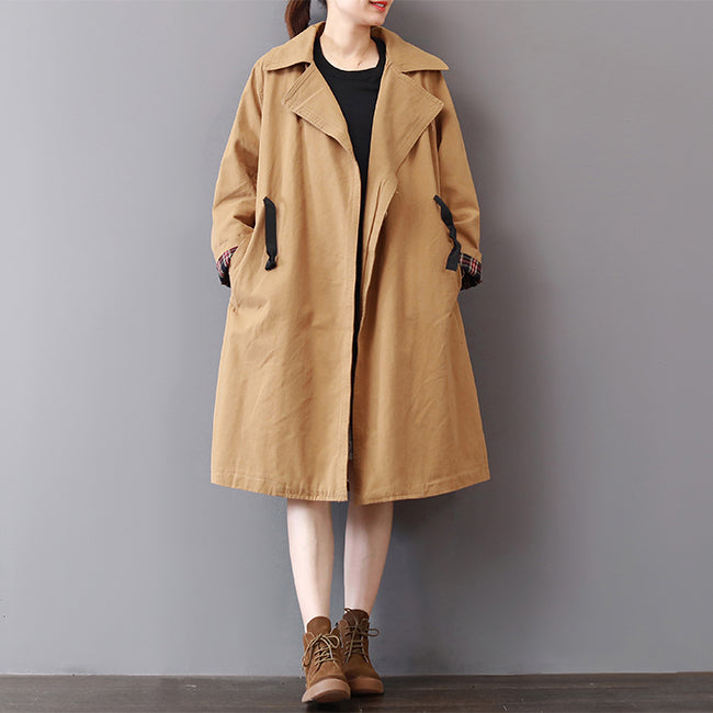 New Khaki Coats Lapel Collar Outwear Wild Coat