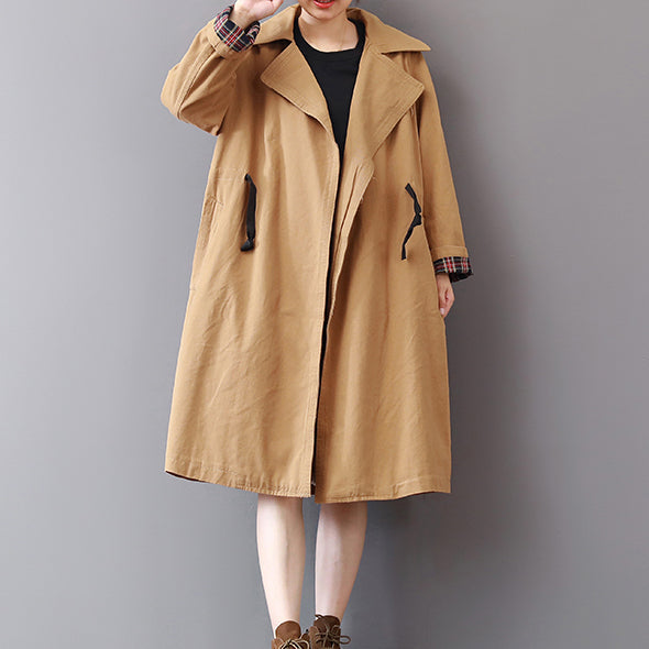 New Khaki Coats Lapel Collar Outwear Wild Coat