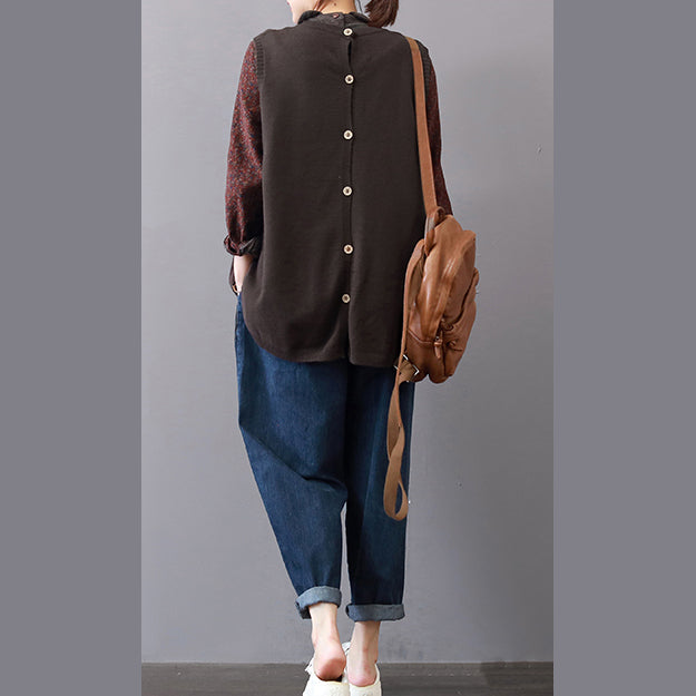 New Khaki Cozy Sweater Loose Fitting Lapel Collar Sweaters Sleeveless Top