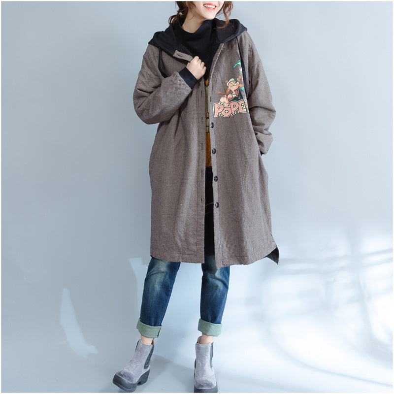 New Khaki Prints Parka Hooded Warm Winter Coat Fine Thick Winter Coats