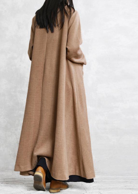 New Khaki Wool Overcoat Stand Collar Chinese Button Long Jackets Outwear