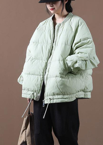 New Light Green Duck Down Coat Clothing Down Jacket Stand Collar Ruffles Fine Jackets