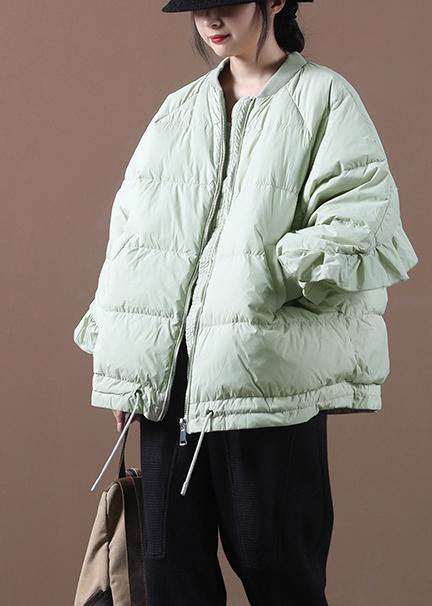 New Light Green Duck Down Coat Clothing Down Jacket Stand Collar Ruffles Fine Jackets