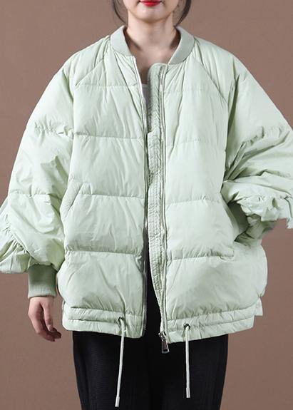 New Light Green Duck Down Coat Clothing Down Jacket Stand Collar Ruffles Fine Jackets