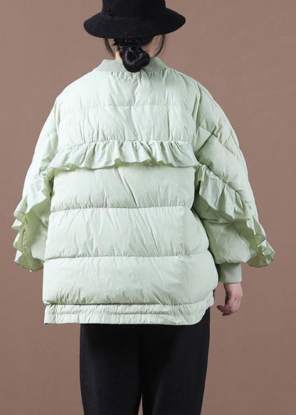 New Light Green Duck Down Coat Clothing Down Jacket Stand Collar Ruffles Fine Jackets