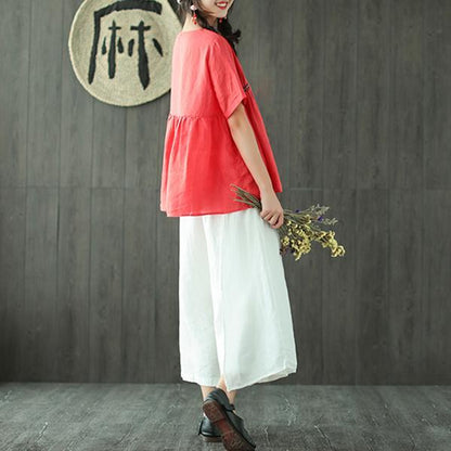 New Linen Blouse Loose Fitting Loose Pleated Ramie Pullover Blouse