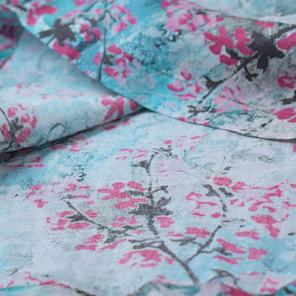 New Linen Summer Dress Loose Fitting Retro V Neck Short Sleeve Printed Ramie Dress