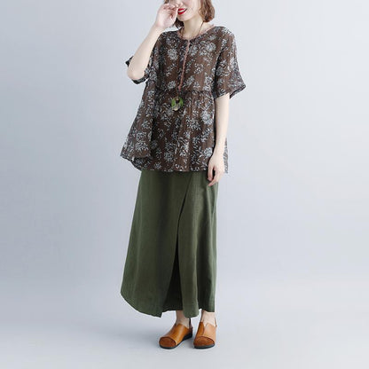 New Linen Tops Clothing Round Neck Summer Short Sleeve Blouse