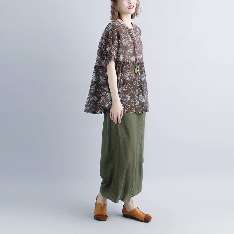 New Linen Tops Clothing Round Neck Summer Short Sleeve Blouse
