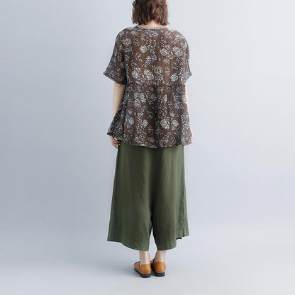 New Linen Tops Clothing Round Neck Summer Short Sleeve Blouse