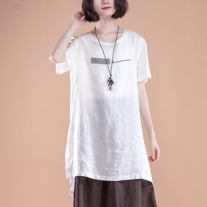 New Linen Tops Clothing Short Sleeve Slit Summer White Tops