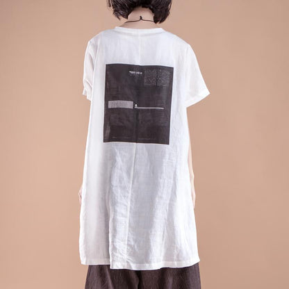 New Linen Tops Clothing Short Sleeve Slit Summer White Tops