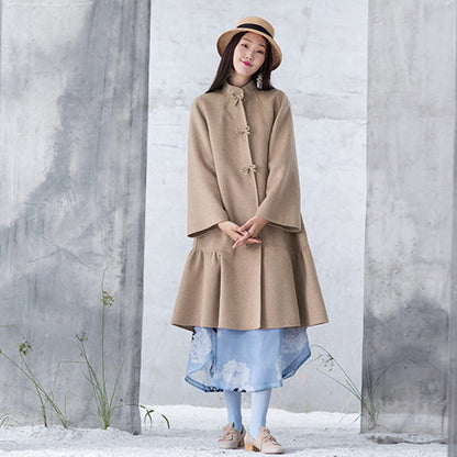 New Nude Woolen Outwear Oversized Mid-length Coats Patchwork Coats Stand Collar