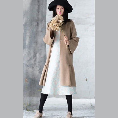 New Nude Woolen Outwear Oversized Mid-length Coats Patchwork Coats Stand Collar