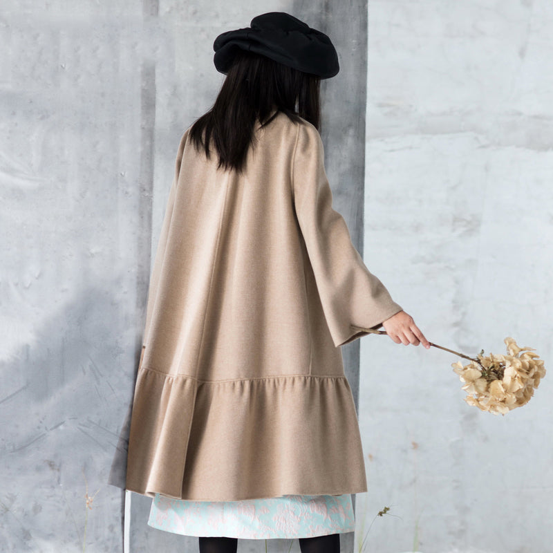 New Nude Woolen Outwear Oversized Mid-length Coats Patchwork Coats Stand Collar