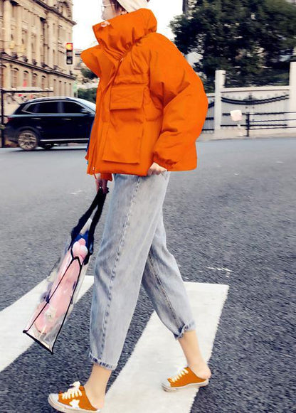 New Orange Duck Down Coat Clothing Parka Stand Collar Large Pockets Fine Coats