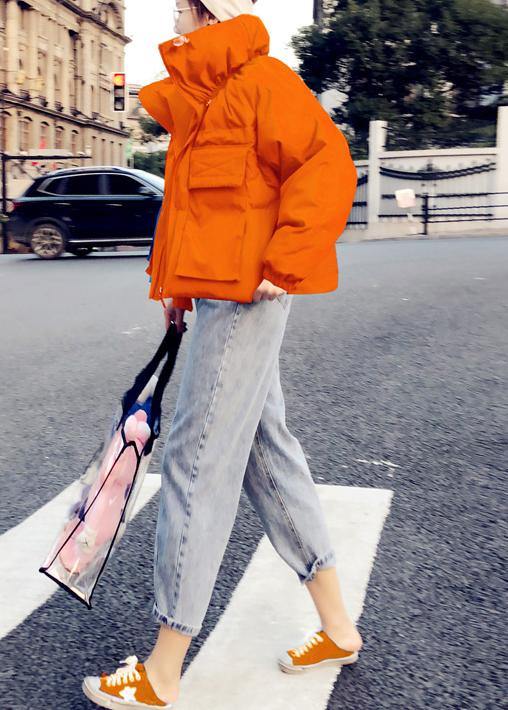 New Orange Duck Down Coat Clothing Parka Stand Collar Large Pockets Fine Coats