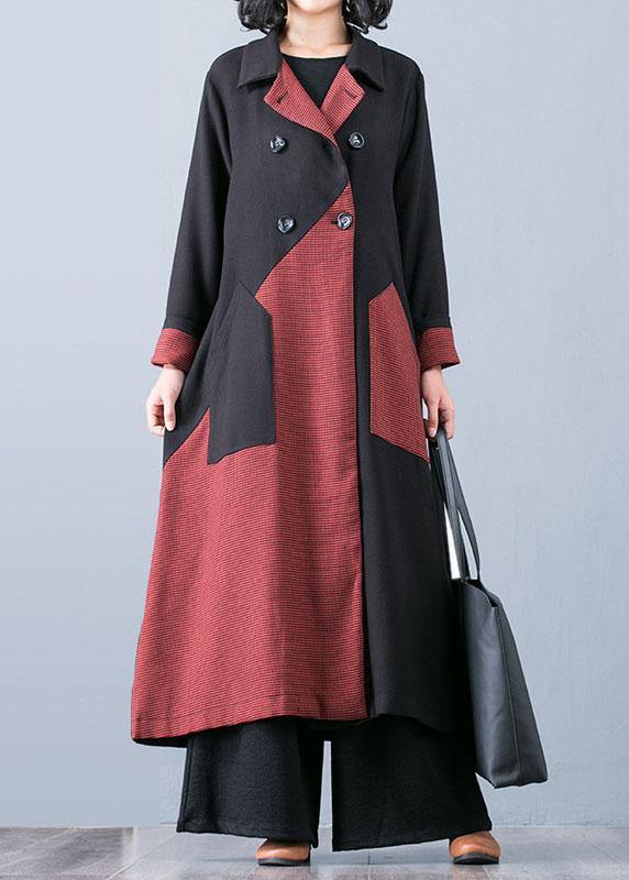New Orange Red Patchwork Coat for Woman Oversize Trench Coat Fall Outwear Double Breast