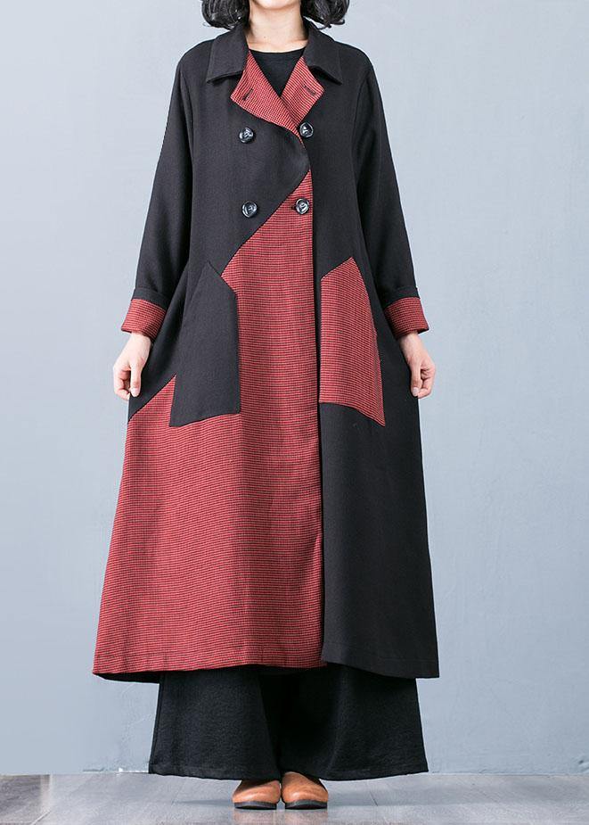 New Orange Red Patchwork Coat for Woman Oversize Trench Coat Fall Outwear Double Breast