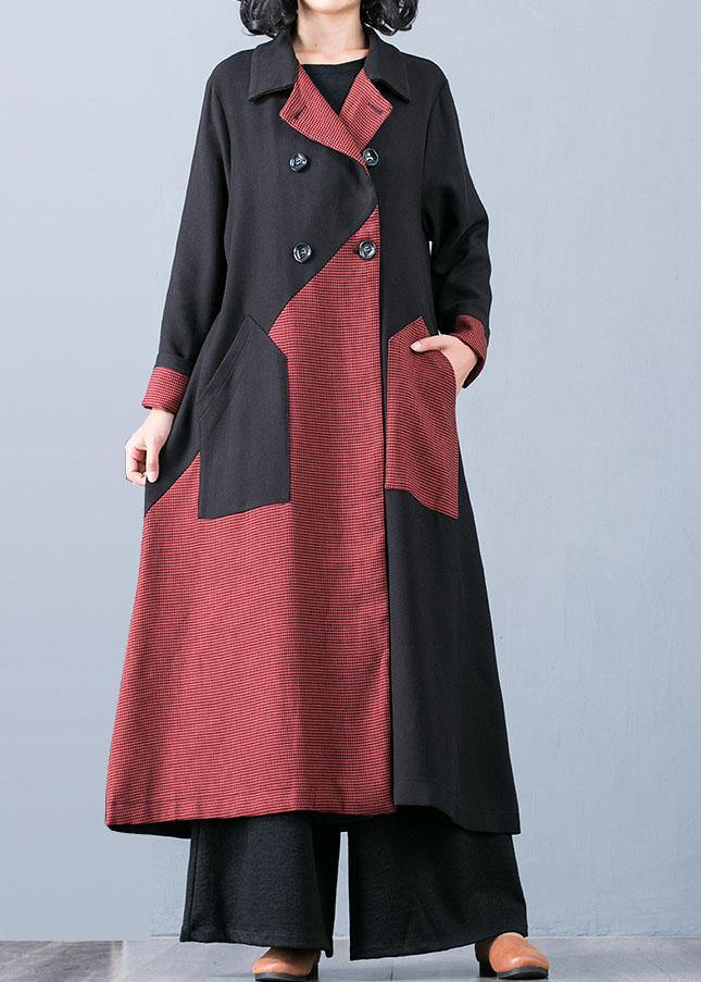 New Orange Red Patchwork Coat for Woman Oversize Trench Coat Fall Outwear Double Breast
