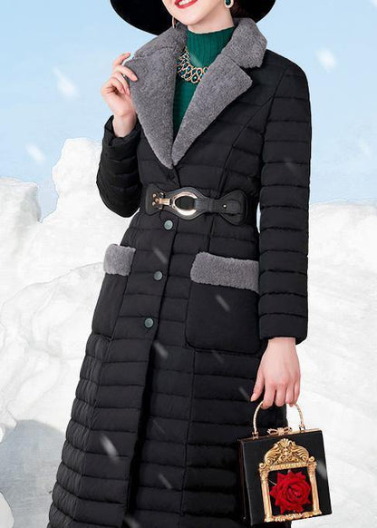 New Oversize Down Jacket Lapel Collar Overcoat Black Warm Winter Coat