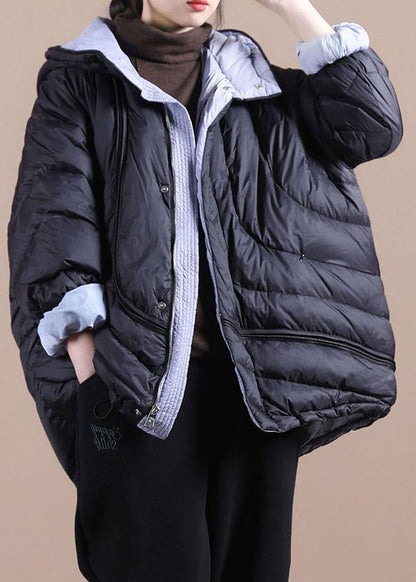 New Oversize Snow Jackets Black Hooded Pockets Warm Winter Coat