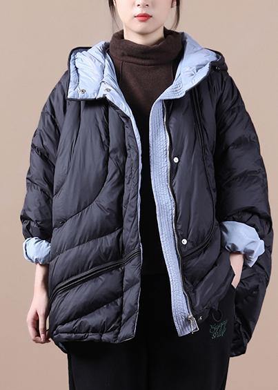 New Oversize Snow Jackets Black Hooded Pockets Warm Winter Coat