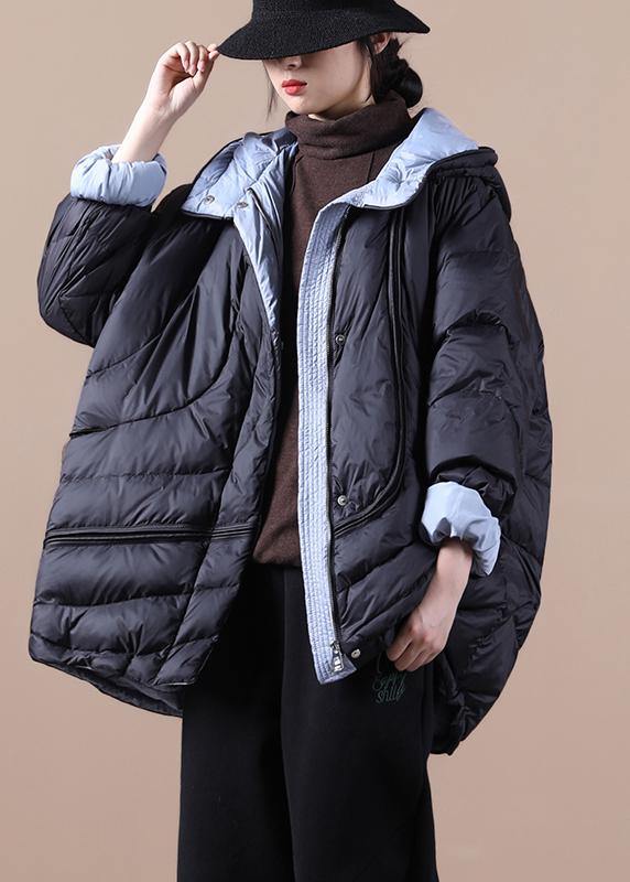 New Oversize Snow Jackets Black Hooded Pockets Warm Winter Coat