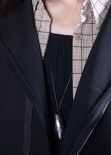 New Oversized Medium Length Coat Fall Black Hooded Coats