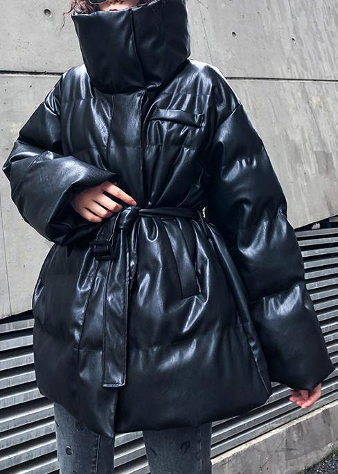 New Oversized Warm Winter Coat Black High Neck Button Parka