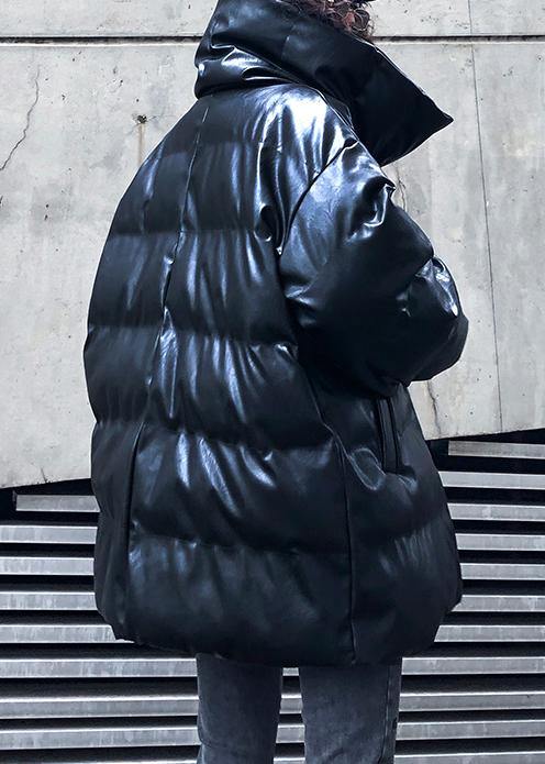 New Oversized Warm Winter Coat Black High Neck Button Parka