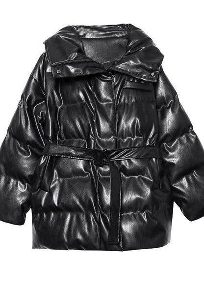 New Oversized Warm Winter Coat Black High Neck Button Parka