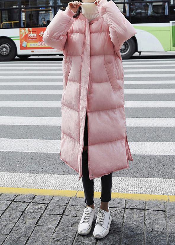 New Pink Warm Winter Coat Down Jacket O Neck Pockets Winter Outwear