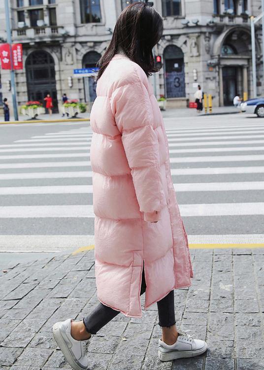 New Pink Warm Winter Coat Down Jacket O Neck Pockets Winter Outwear